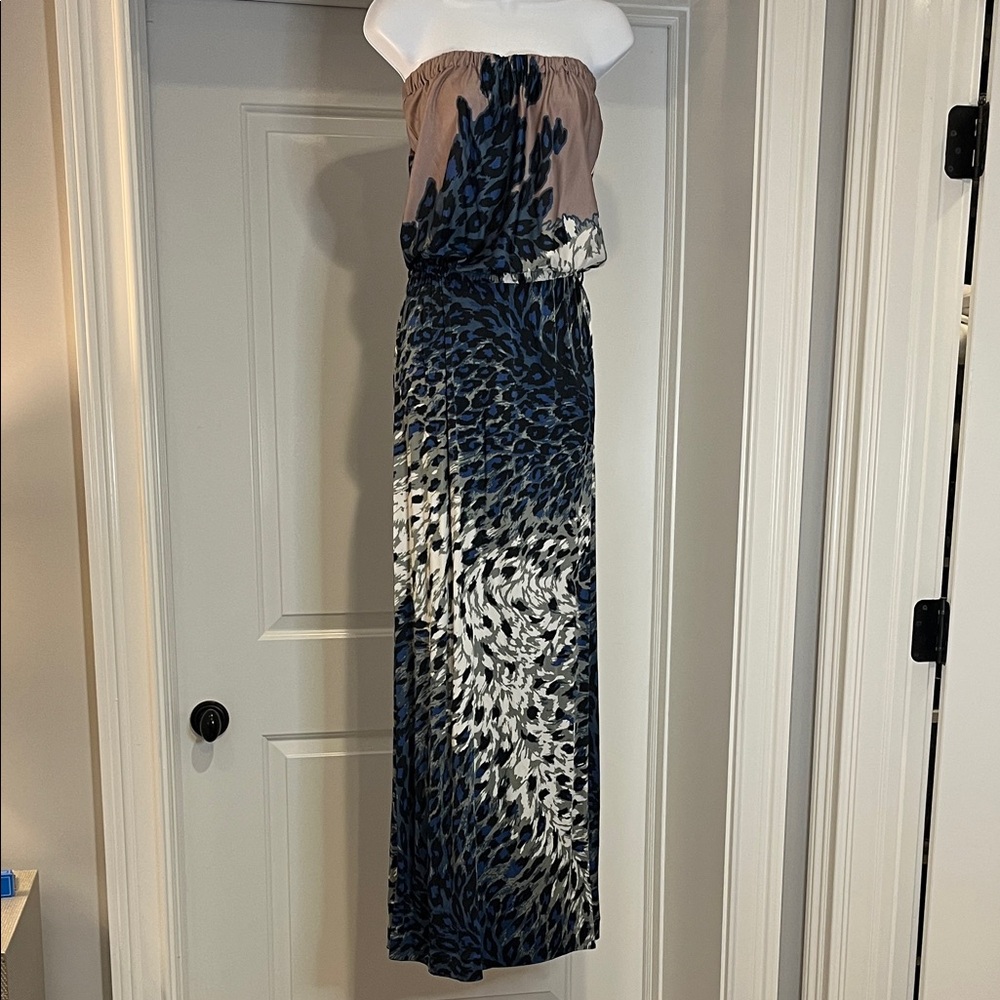 Tibi Strapless Blue Print Jersey Maxi Dress Size XS